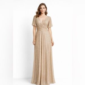 Adrianna Papell Formal Maxi Gown Champagne Gold Shimmer